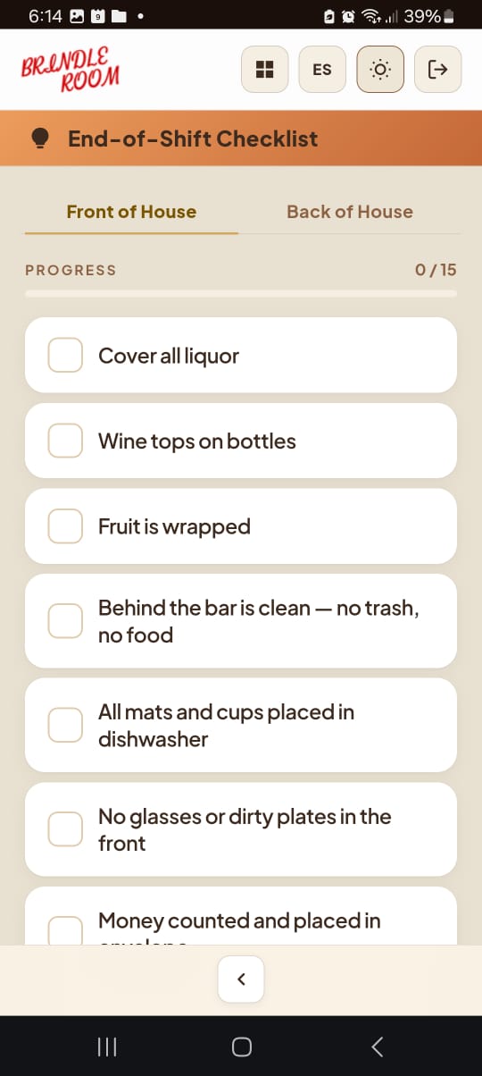 Crewli shift checklist screen a manager can monitor in real time